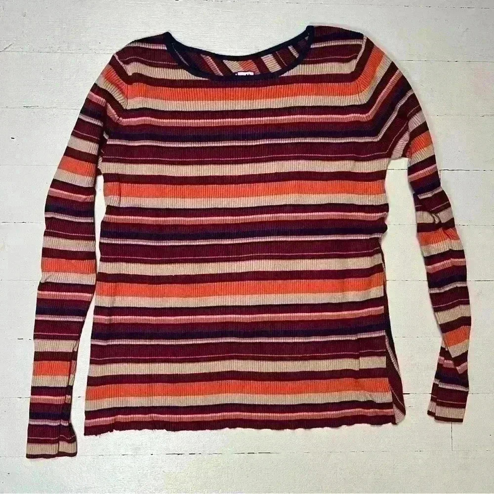 Kavu Multicolored Ribbed Long Sleeve Shirt W/‎ Crossed Detail In The Back Size M